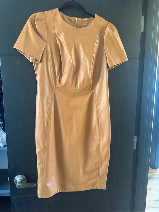 Calvin Klein Dresses & Skirts - Calvin Klein Camel Tan Faux Leather Midi Dress